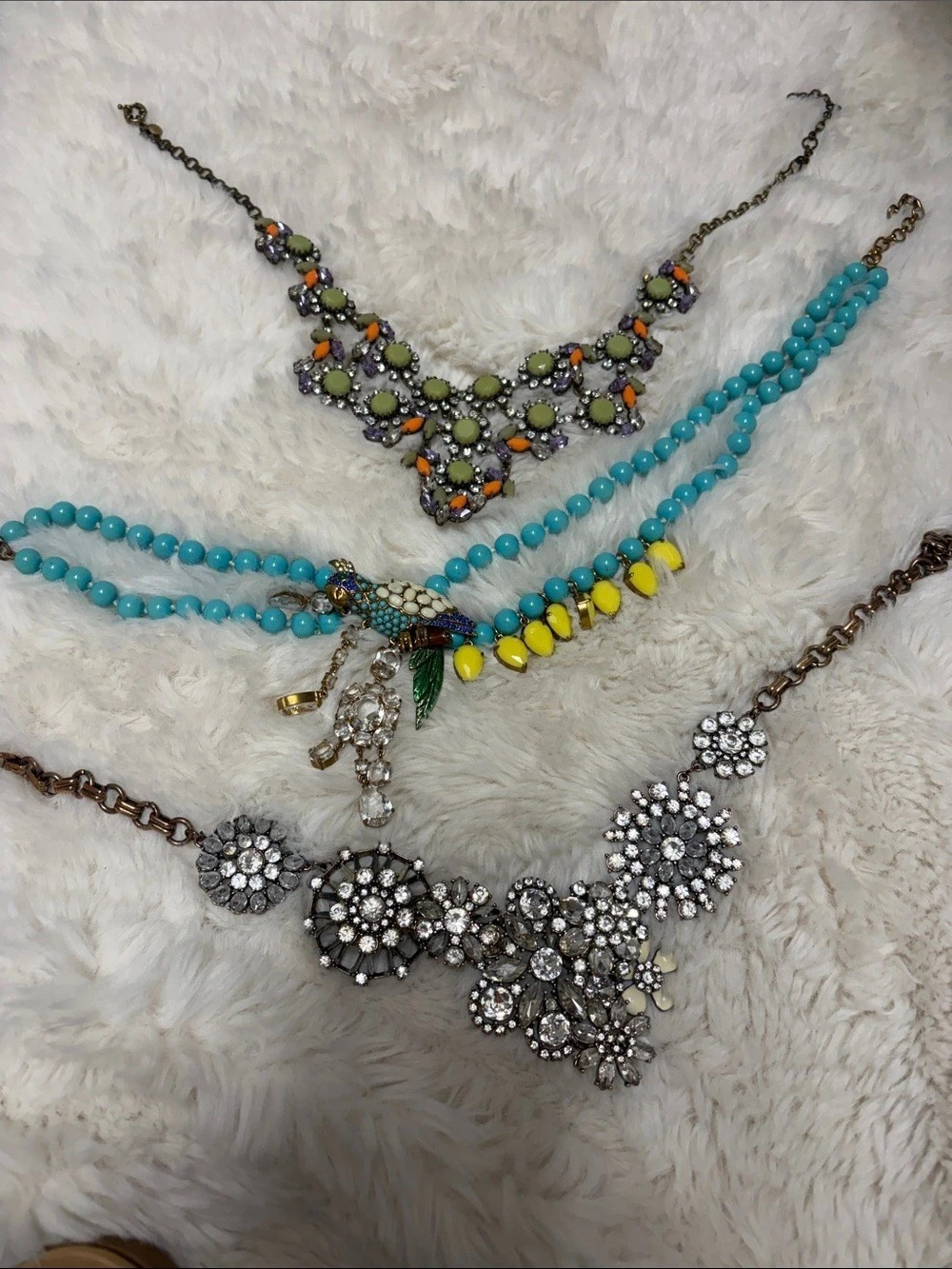 3 (three) J Crew Vintage Statement Rhinestone Necklaces in Multicolor